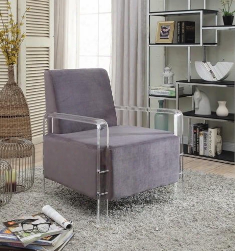 Liam 503grey 26" Accent Chair With Acrylic Legs Contemporary Design And Velvet Material In