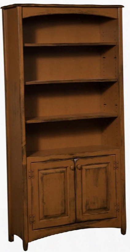 Liliana 4650150boda 36" Bookcase With 2 Doors 3 Shelves Metal Knobs Distressed Antique And Premium Grade Pine Wood Constructioj In Burnt Orange