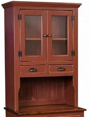 Little Miras 4650097r Bu 33" Hutch With 2 Glass Doors 2 Drawers Shelf And Metal Hardware In Red And Burnt