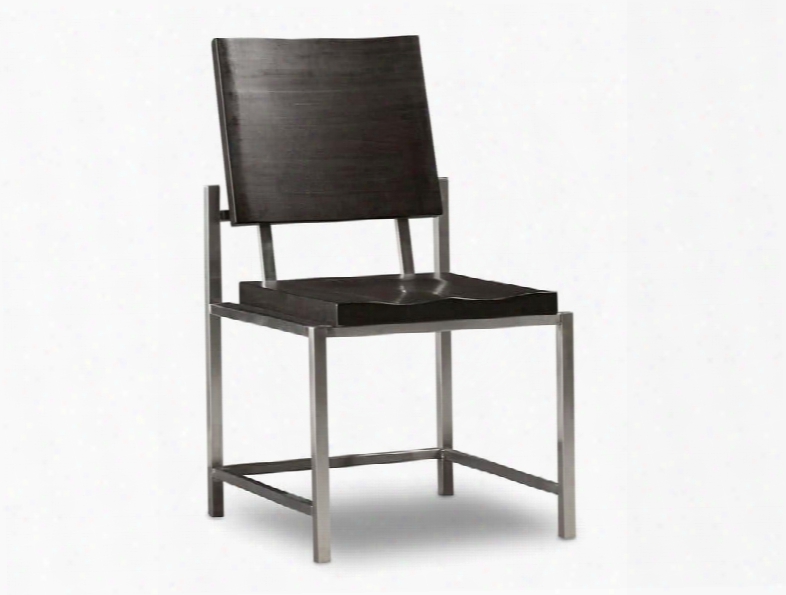 Live Edge Series 5490-75310-dkw 37" Modern-contemporary-style Dining Room Metal And Wood Side Chair With Stretchers And Stainless Steel Frame In Dark