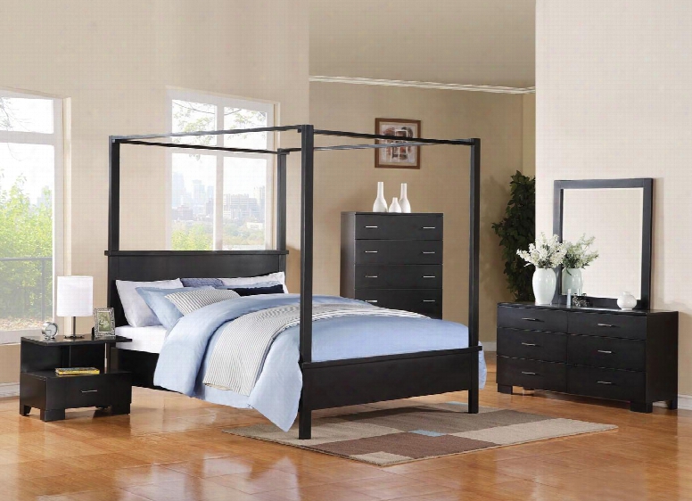 London 20046ek5pc Bedroom Set With Eastern King Size Bed + Dresser + Mirror + Chest + Nightstand In Black