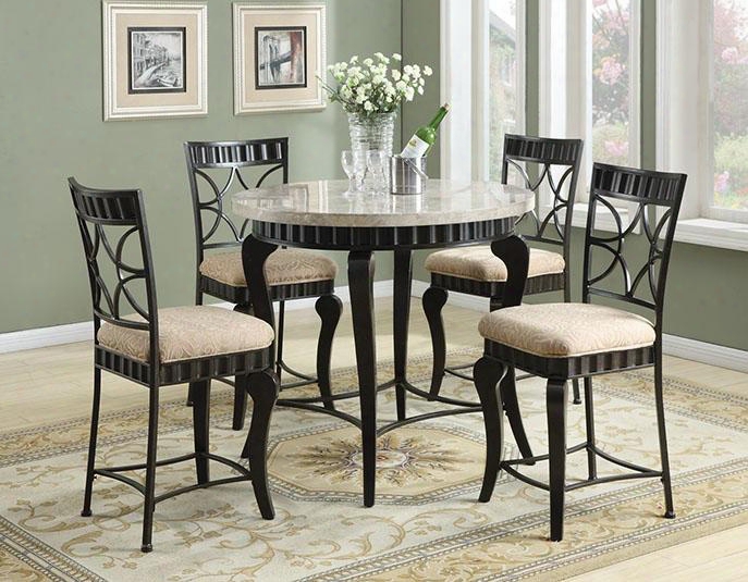 Lorencia 18294t4c 5 Pc Bar Table Set With Counter Height Table + 4 Chairs In Black Through  Gold Brushed