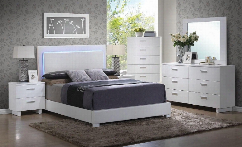 Lorimar 22637ek6pc Bedroom Set With  Eastern King Size Bed + Dresser + Mirror + Chest + Nightstand In White