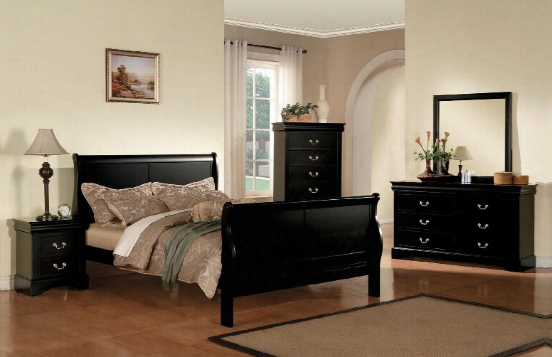Louis Philippe Iii 19500q5pc Bedroom Set With Queen Size Bed ++ Dresser + Mirror + Chest + Nightstand In Black