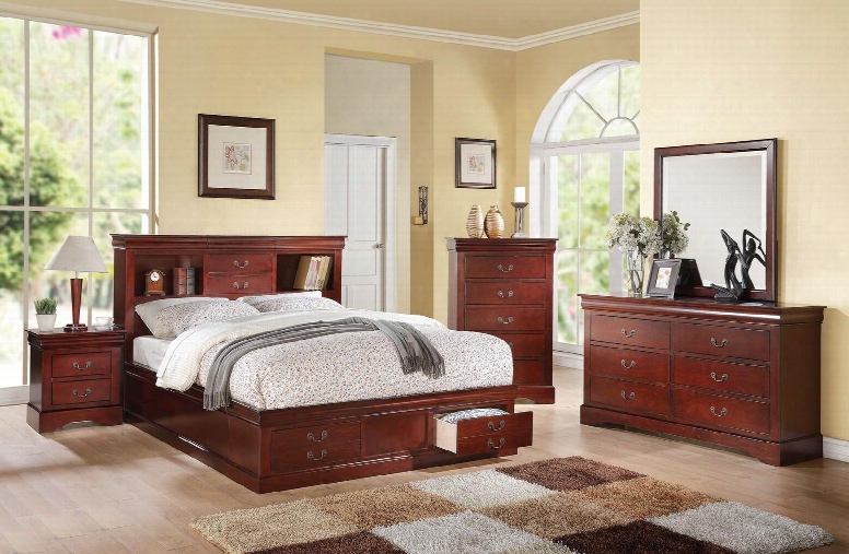 Louis Philippe Iii Collection 24374ck5pc Bedroom Set With California King Size Bed + Dresser + Mirror + Chest + Nightstand In Cherry