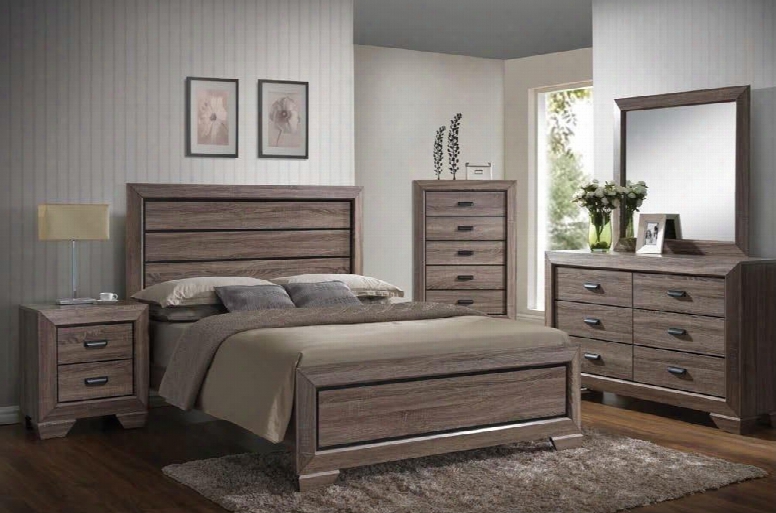 Lyndon Collection 26017ek5pc Bedroom Set With Eastern King Size Bed + Dresser + Mirror + Chest + Nightstand In Weathered Grey Grain