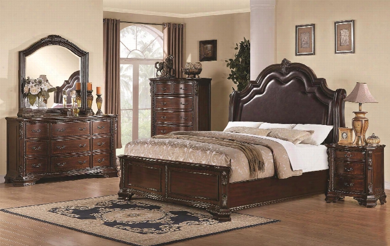 Maddison 202260kedmcn 5 Pc Bedroom Set With Eastern King Size Bed + Dresser + Mirror + Chest + Nightstand In Cappuccino