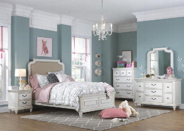 Madison 88904015305315pc Bedroom Set With Twin Size Bed + Dresser + Mirror + Chest + Nightstand In White