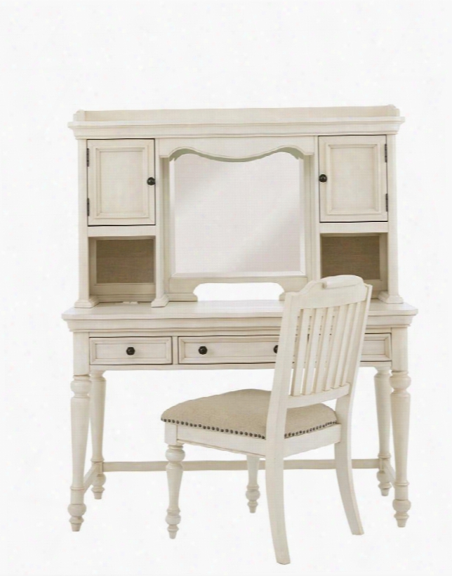 Madison 88904143pc Desk Set Wiht Desk + Hutch + Chair In White