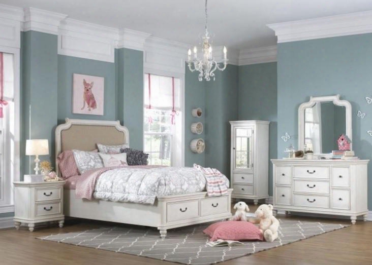 Madison 8890532539411set 5 Pc Bedroom Set With Full Size Panel Bed + Dresser + Mirror + Wardrobe + Nightstand In White