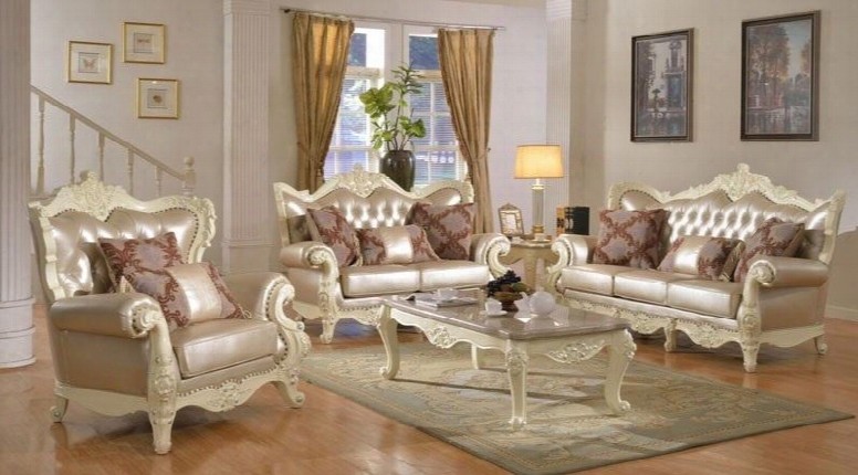 Madrid 674-s-l-c 3 Piece Living Room Set With Sofa + Loveseat And Chair In Rich Pearl