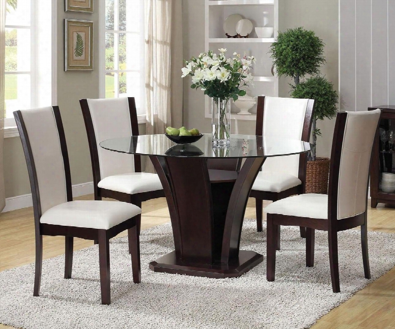 Malik Collection 70510t4wc 5 Pc Bar Table Set With Counter Heightt Able + 4 White Pu Chairs In Espresso