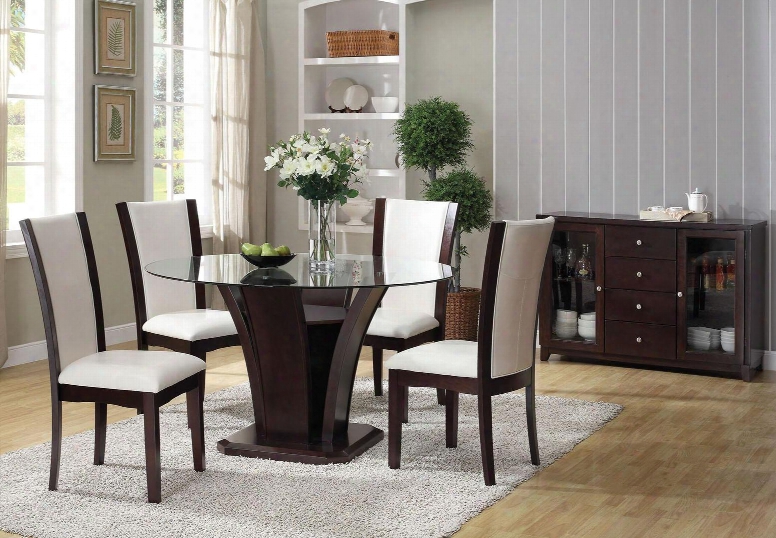 Malik Collection 70510t4wcs 6 Pc Bar Table Set With Counter Height Table + 4 White Pu Chairs + Server In Espresso