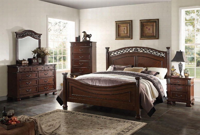 Manfred 22764ck5pc Bedroom Set With California King Size Bed + Dresser + Mirror + Chest + Nightstand In Dark Walnut