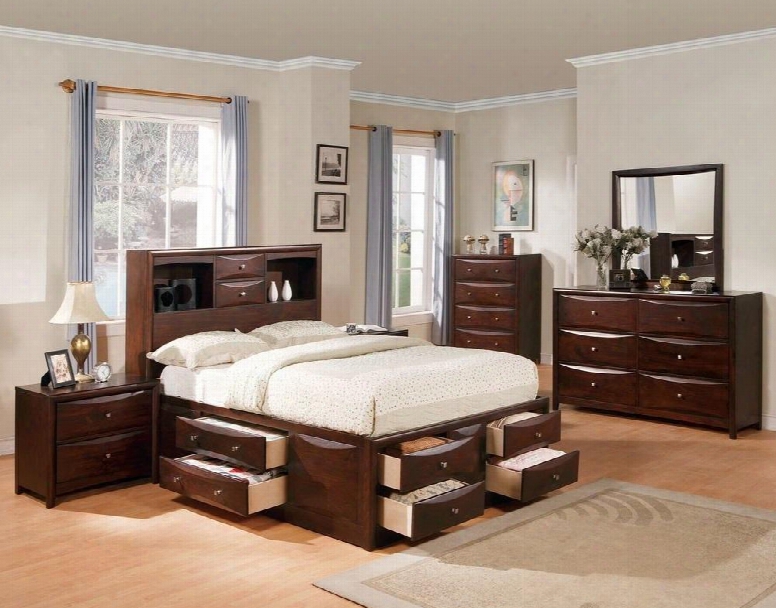 Manhattan 04070q6pc Bedroom Set With Queen Size Bed + Dresser + Mirror + Chest + 2 Nightstands In Espresso