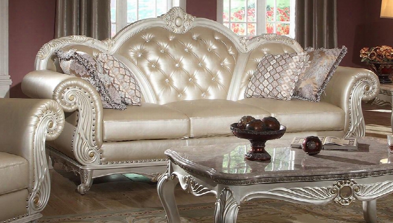 Marquee Collection 652-s 94" Sofa With Crystal Tufting French Provinial Hand Crafted Designs And Removable Backs In Pearl