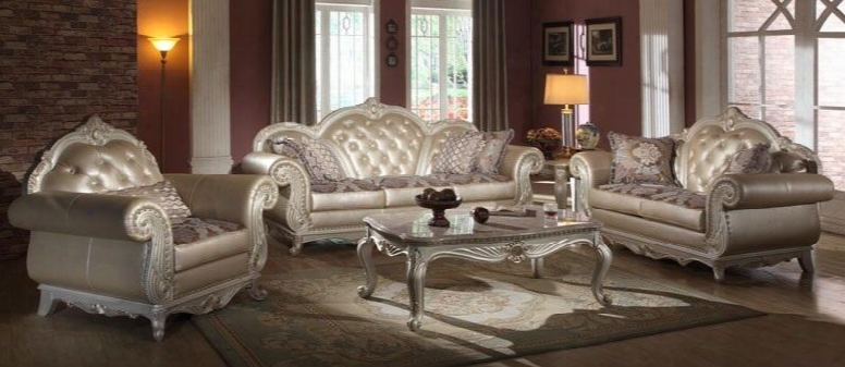Marquee Collection 652-s-l-c 3 Piece Living Room Set With Sofa + Loveseat And Chair In Pearl