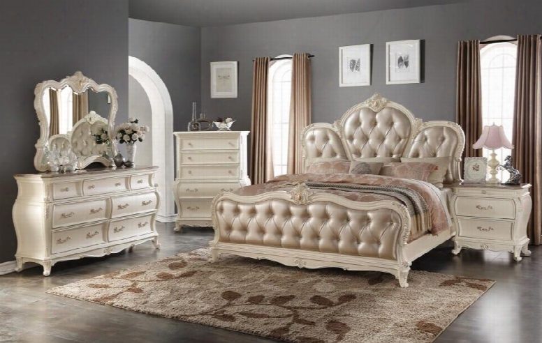 Marquee Marqueeqdmcn 5 Pc Bedroom Set With Queen Size Bed + Dresser + Reflector + Chest + Nightstand In Pearl White