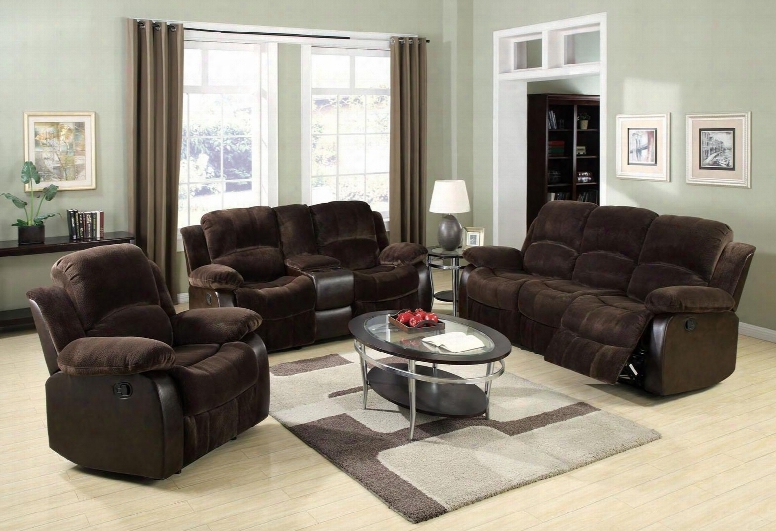 Masaccio 50470slr 3 Pc Living Room Set With Sofa + Recliner + Loveseat With Console In Brown Champion