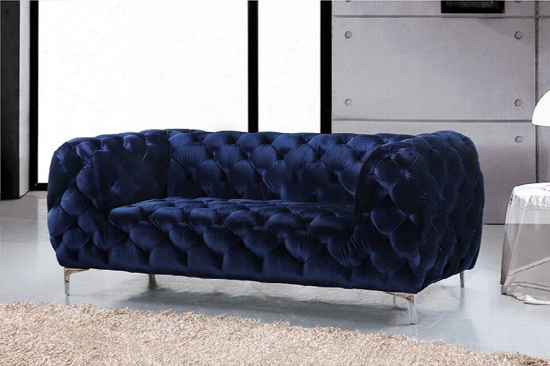 Mercer 646navy-l 71" Loveseat With Top Quality Velvet Upholstery Tufting Detailing And Tuxedo Arms In