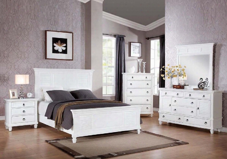 Merivale 22420q5pc Bedroom Set With Queen Size Bed + Dresser + Mirror + Chest + Nightstand In White