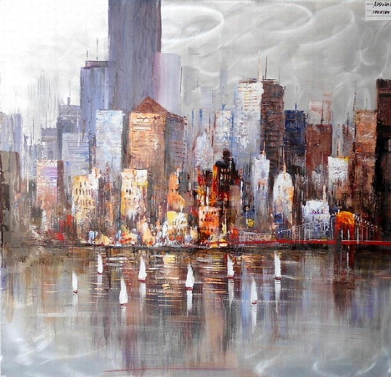 Modrest City Harbor Vgshdadd0356 39" Oil Painting With Square Shape And Hand Painted In Gloss