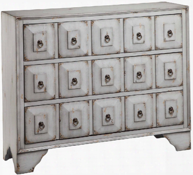 Mohala 13085 42" 3-drawer Chest With Drop Ring Pull Hardware Apothecary Style And Hand Painted In Mist