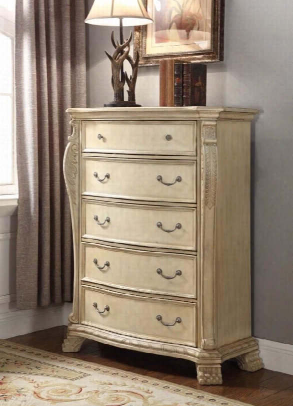 Monaco Monaco-ch 44" 5 Drawer Chest With Hand Carved Details Hand Painted In Rich Antique White