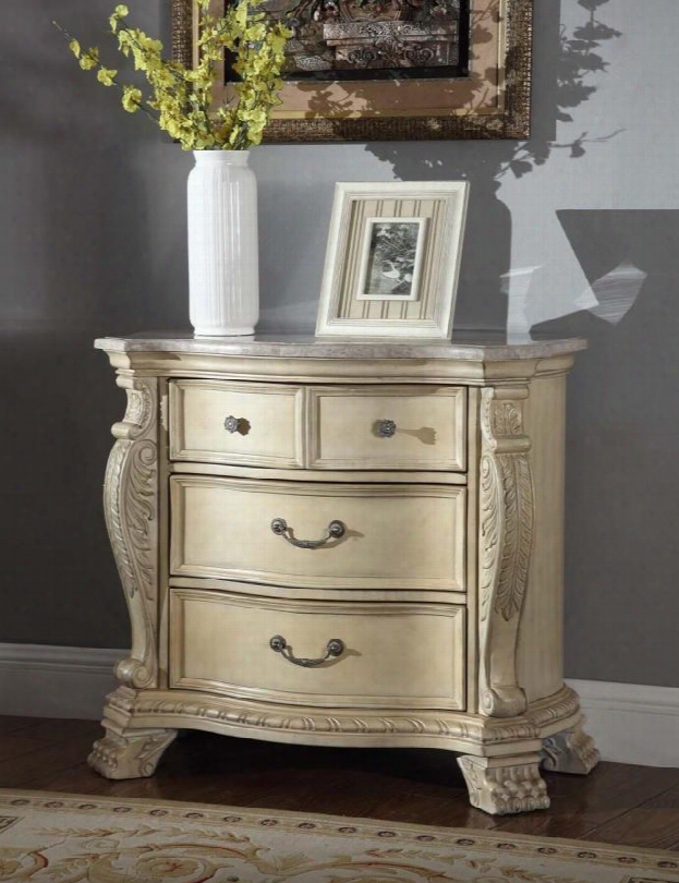 Monaco Monaco-ns 38" Night Stand With Marble Top Hand Carved And Painted In Antique White