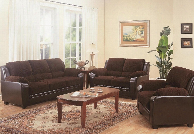 Monika 502811slc 3 Pc Living Room Set With Sofa + Loveseat + Armchair In Chocolate