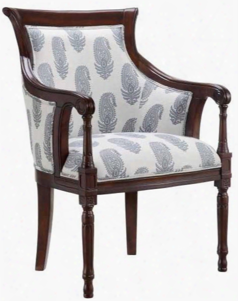 Montserrat 12934 24" Accent Chair With Barrel Back Tapered Legs And Blue Paisley Fabric In A Dark Walnut