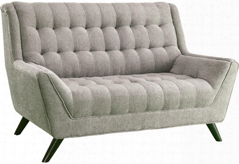 Natalia 503772 63" Retro Loveseat With Flared Arms Tufted Seating Pocket Coil Seating Kiln Dried Hardwood Frame And Chenille Fabric Upholstery In Dove Grey