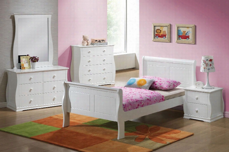 Nebo 30085t5pc Bedroom Set With Twin Size Bed + Dresser + Mirror + Chest + Nightstand In White