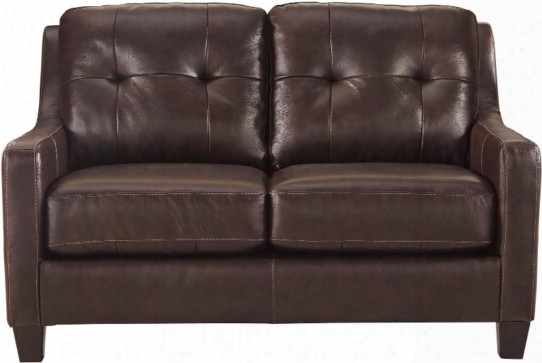 O'kean 5910535 60" Stationary Loveseat With Leather Match Upholstery Tufted Back Cushions And Loose Seat Cushions In