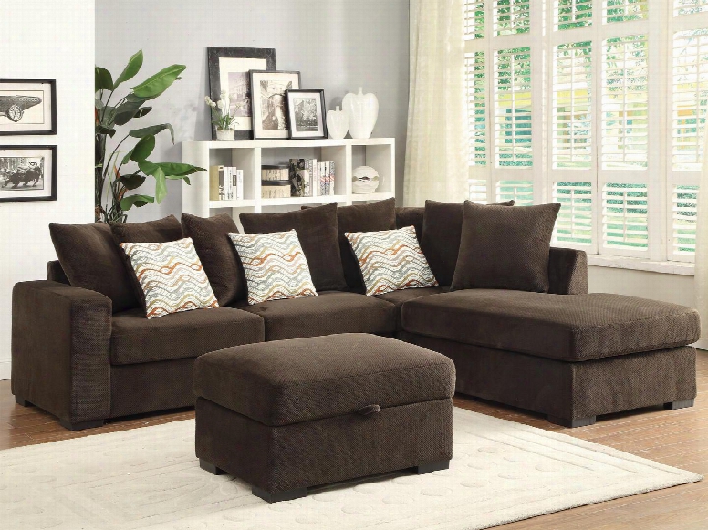 Olson 500086so 2 Pc Living Room Set With Sectional Sofa + Ottoman In Chocolate