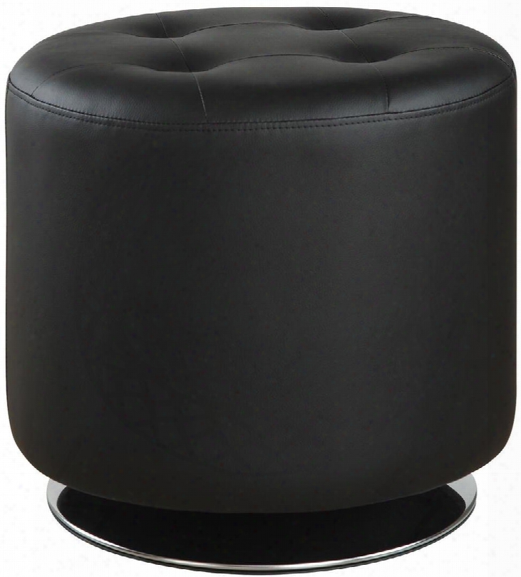 Ottomans 500556 17.75" Circular Ottoman With Tufted Seat Swivel Function Chrome Base And Leatherette Upholstery In Black