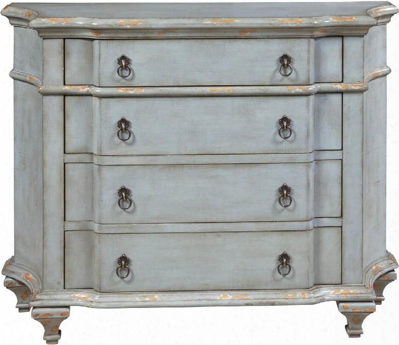 P017009 46" Accent Four Drawer Chest With Shaped Top And Sides Molding Detail Decorative Hardware And Tapered Legs In