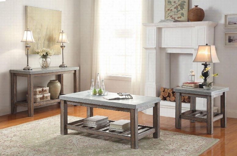 Parker 81590ces 3 Pc Living Room Table Set With Coffee Table + End Table + Sofa Table In Frosted Grey