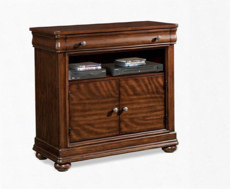 Parkview 398-682mches 40" Media Chest With Bun Feet Molding Details And Bourbon