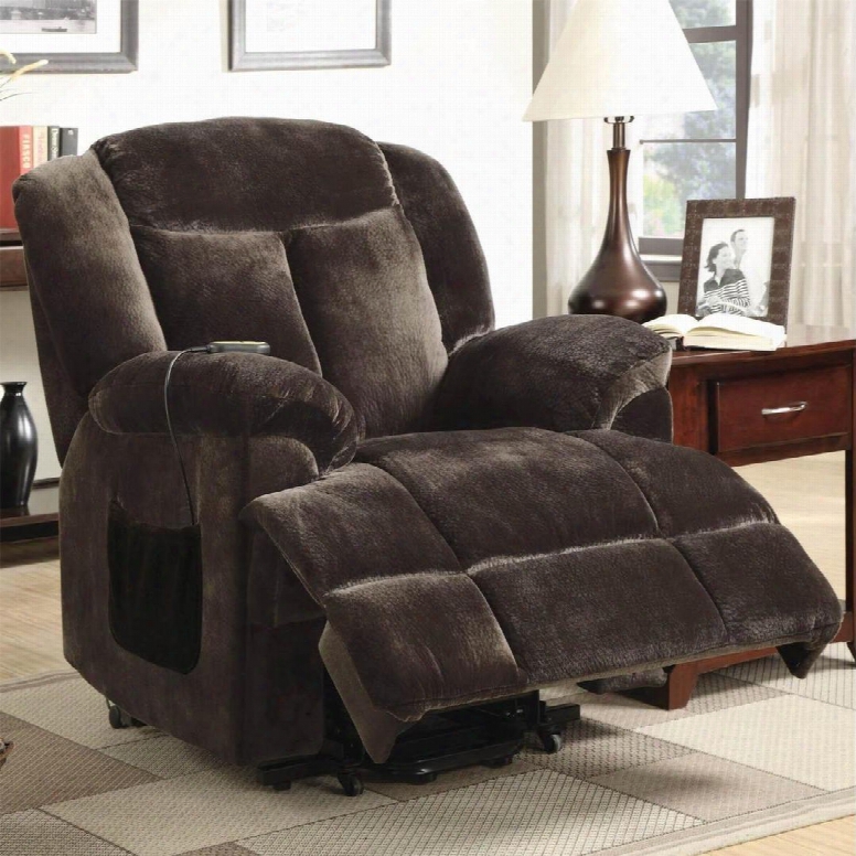 Recliners 600173 37" Power Lift Recliner With Remote Control Reclining Mevhanism Pillow Top Arms And Velvet Upholstery In Chocolate