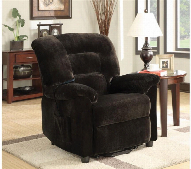 Recliners 601026 39 " Power Lift Recliner With Reclining Mechanism Plush Padded Arms Remote Control And Velvet Upholstery In Chocolate