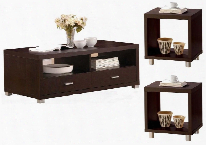 Redland 06612ce 3 Pc Living Room Table Set With Coffee Table + 2 End Tables In Espresso