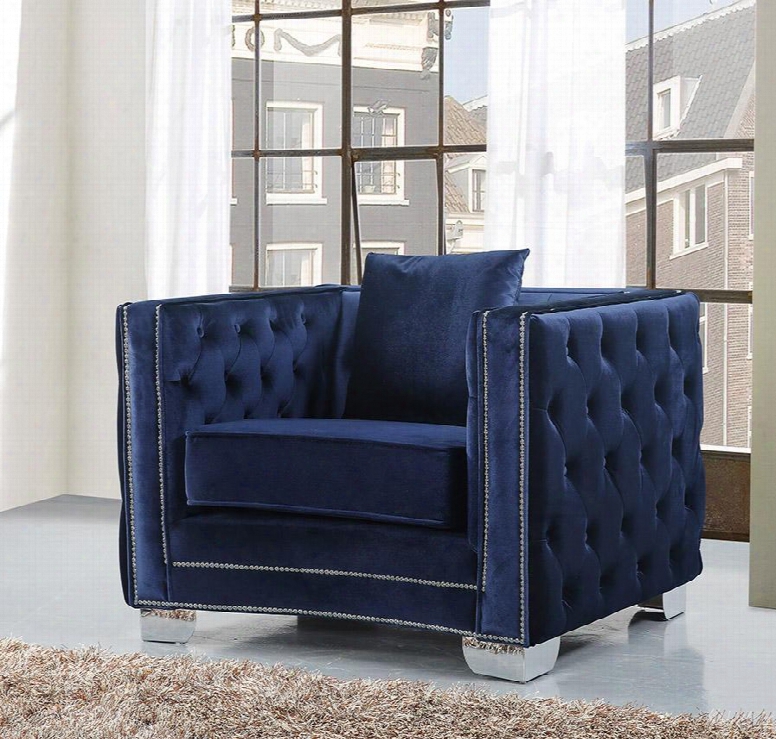 Reese 648navy-c 42" Chair With Top Quality Velvet Upholstery Unique Curved Design And Silver Nail Heads In