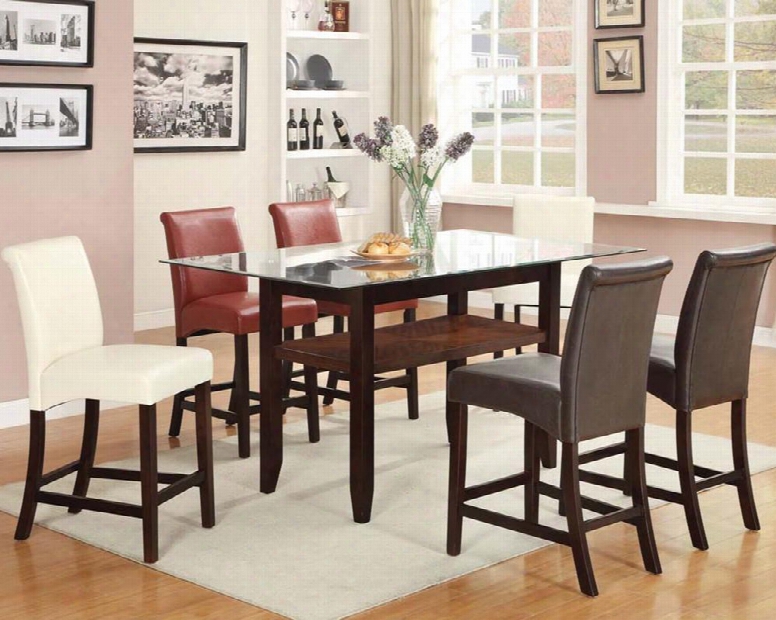 Ripley 71370t6c 7 Pc Bar Table Set With Cou Nter Height Table + 2 Red Chairs + 2 Espresso Chairs + 2 Ivory Chairs In Espresso