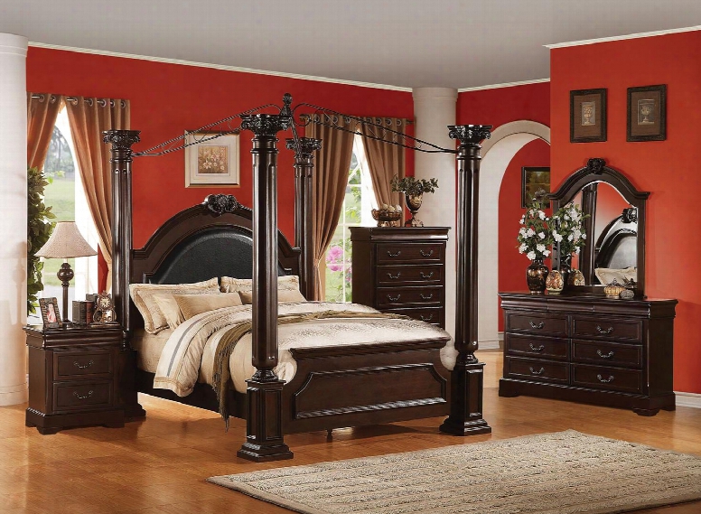 Roman Empire Ii 21340q5pc Bedroom Set With Queen Size Bed + Dresser + Mirror + Chest + Nightstand In Cherry