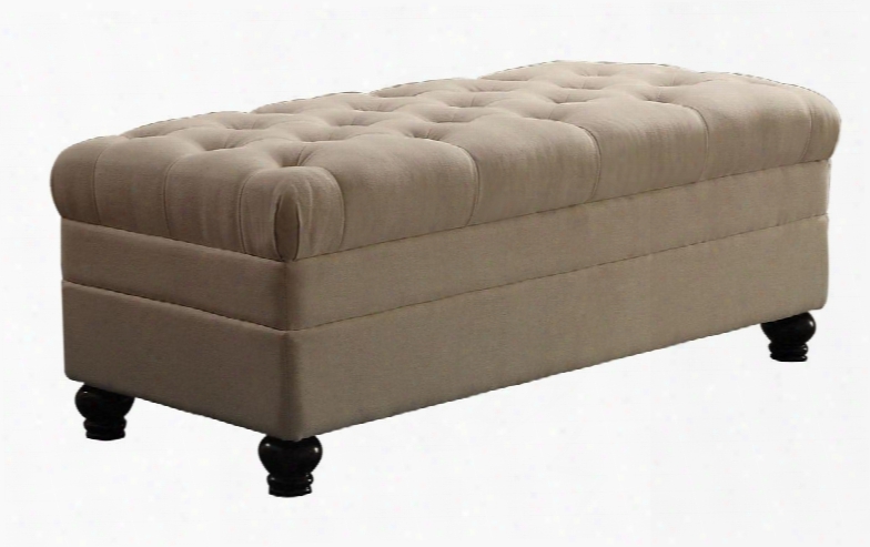 Roy 500223 43" Ottoman With Tufted Seat Solid Wood Bun Feet Pocket Coil Seating Sinuous Spring Base And Fabric Upholstery In Oatmeal