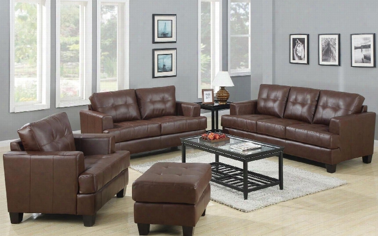 Samuel 504071slco 4 Pc Living Room Set With Sofa + Loveseat + Chair + Ottoman In Dark Brown