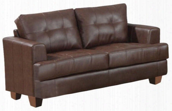 Samuel 504072 67" Stationary Loveseat With Attached Seat C Ushions Sinuous Spring Base Jumbo Stitching And Bonded Leather Upholstery