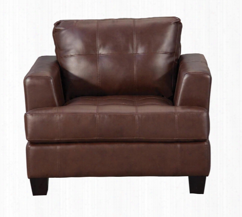 Samuel 504073 42" Armchair With Attached Seat Cushions Sinuous Spr Ing Base Jumbo Stitching And Bonded Leather Upholstery In Dark Brown