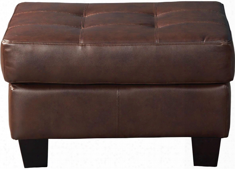 Samuel 504074 27" Ottoman With Attached Seat Cushions Sinuous Spring Base Jumbo Stitching And Bonded Leather Upholstery In Dark Brown